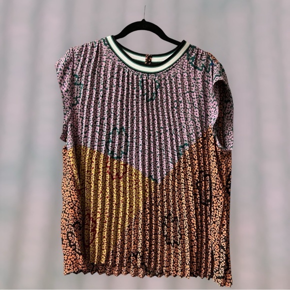 BLACK RAINN Sleeveless Pleated Blouse Women’s Colorful Patchwork Blouse - Size L - Picture 1 of 6